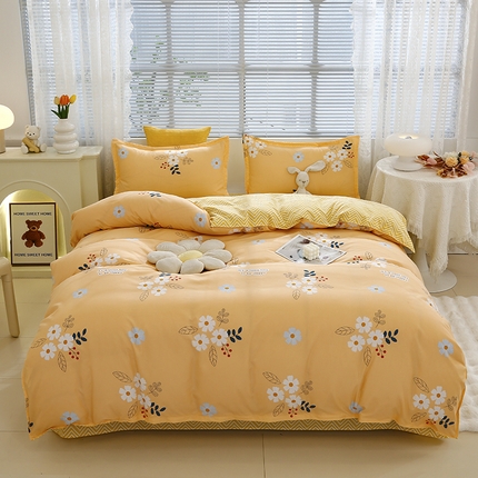 2024新款小清新ins风芦荟棉亲肤棉磨毛四件套植物羊绒直播 半暖时光