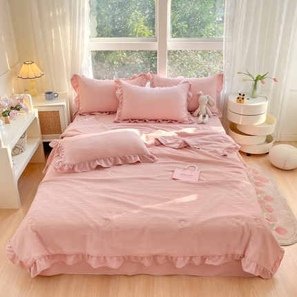 91家纺网 家纺一手货源 找家纺 （总）AB家纺 2024新款波浪泡泡纱夏被夏被四件套