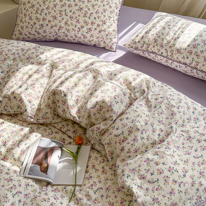 91家纺网 家纺一手货源 找家纺 洋铭区（原狠狠爱） 2024新款全棉双层纱四件套 紫花乐园