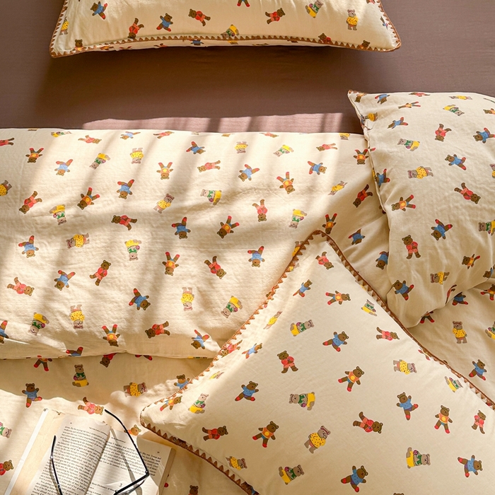 91家纺网 家纺一手货源 找家纺 洋铭区（原狠狠爱） 2024新款全棉双层纱四件套 皮皮宝贝