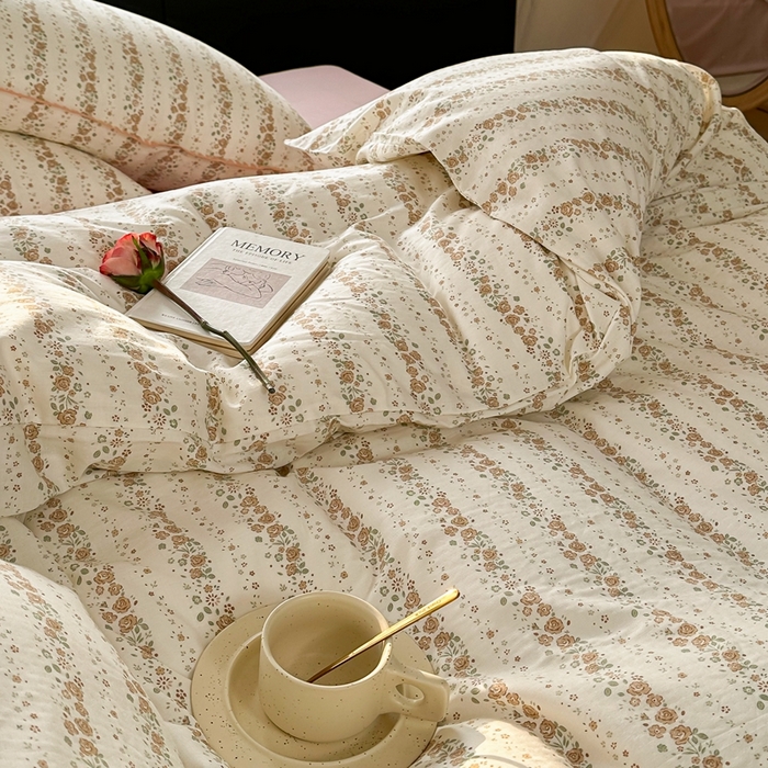 91家纺网 家纺一手货源 找家纺 洋铭区（原狠狠爱） 2024新款全棉双层纱四件套 桃粉小花