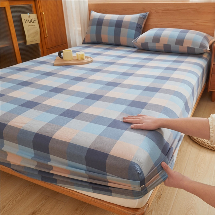 91家纺网 家纺一手货源 找家纺 喜居 2024新款A类色织纯棉水洗棉100%新疆棉全棉床笠 晨曦格