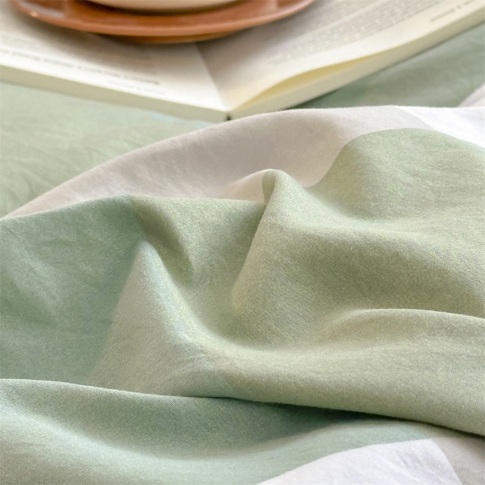 91家纺网 家纺一手货源 找家纺 古吉梦 2024新款水洗棉小清新印花格子系列四件套 G-绿白大格+薄荷绿