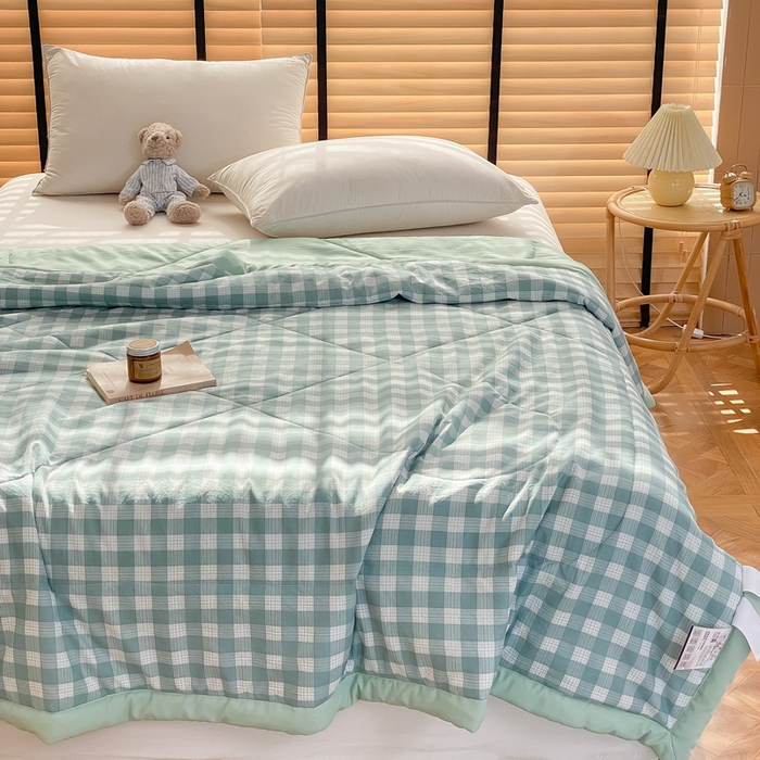 91家纺网 家纺一手货源 找家纺 梦恬佳2024新款无印风水洗棉夏被-绿小格