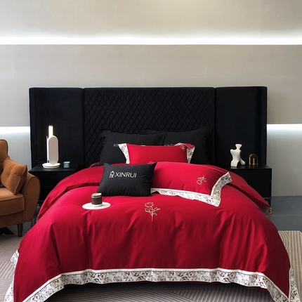 91家纺网 家纺一手货源 找家纺 （总）馨蕊 2024新款100支高精密刺绣四件套-法式玫瑰