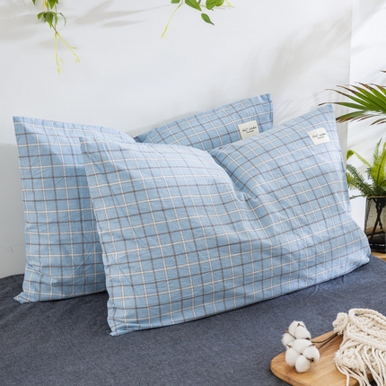 大黄蜂家居家纺 2025新款日式纯棉水洗棉信封式枕套 千禧格蓝