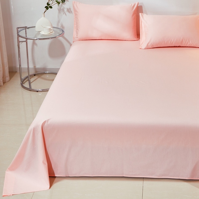 91家纺网 家纺一手货源 找家纺 晶缦家纺 2024新款喷气全棉13376纯棉斜纹纯色多规格四件套和单品-沐色系列 单床单 沐色-粉玉