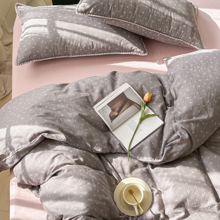 91家纺网 家纺一手货源 找家纺 洋铭区（原狠狠爱） 2024新款全棉双层纱四件套 清雅紫花