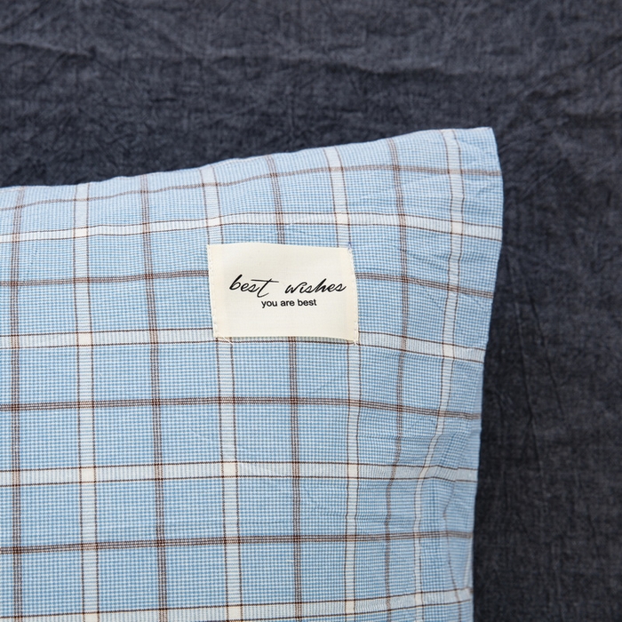 91家纺网 家纺一手货源 找家纺 大黄蜂家居家纺 2025新款日式纯棉水洗棉信封式枕套 千禧格蓝