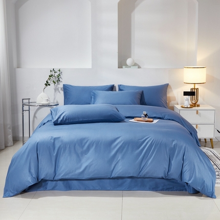 晶缦家纺 2024新款喷气全棉13376纯棉斜纹纯色多规格四件套和单品-沐色系列 单被套 沐色-牛仔蓝
