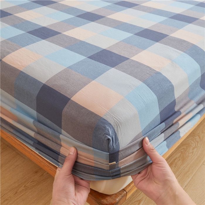 91家纺网 家纺一手货源 找家纺 喜居 2024新款A类色织纯棉水洗棉100%新疆棉全棉床笠 晨曦格