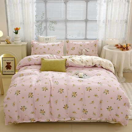 91家纺网 家纺一手货源 找家纺 （总）2024新款小清新ins风芦荟棉亲肤棉磨毛四件套植物羊绒直播