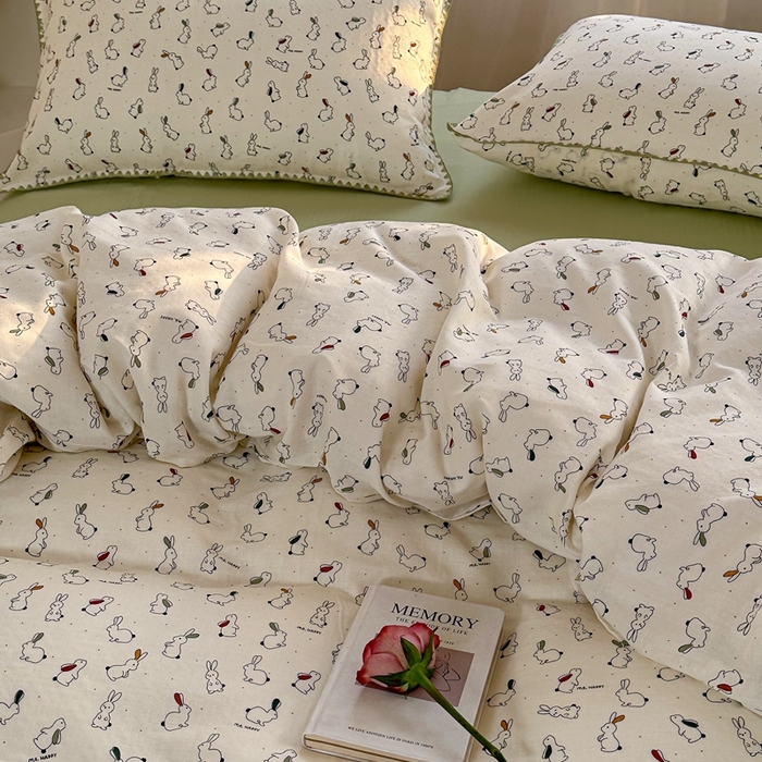 91家纺网 家纺一手货源 找家纺 洋铭区（原狠狠爱） 2024新款全棉双层纱四件套 奔跑小兔