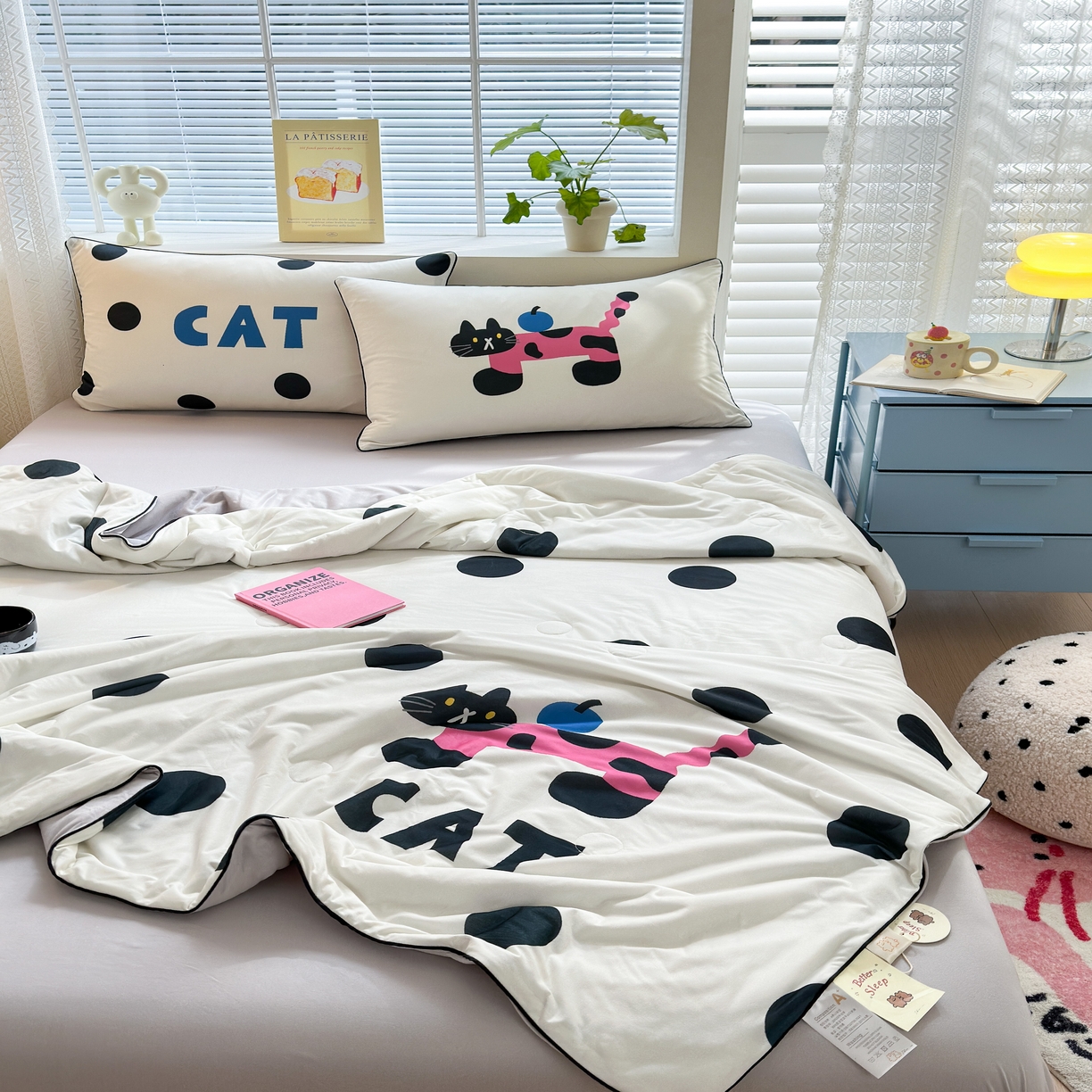 91家纺网 家纺一手货源 找家纺 星期八 2024新款针织棉夏被四件套 小猫