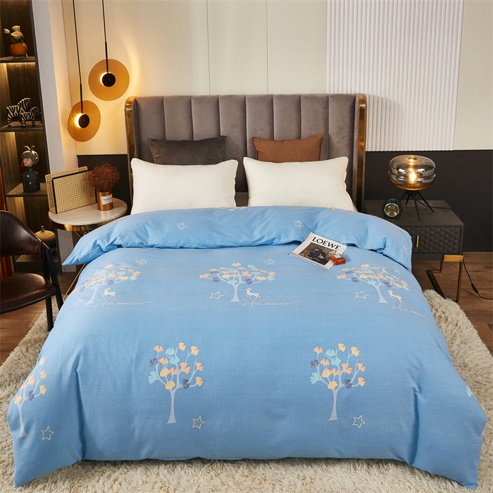 91家纺网 家纺一手货源 找家纺 尚帛 2024新款新疆棉磨毛印花单品被套 一鹿相伴-蓝