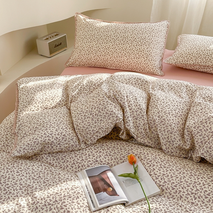 91家纺网 家纺一手货源 找家纺 洋铭区（原狠狠爱） 2024新款全棉双层纱四件套 小海棠