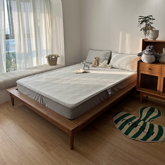 91家纺网 家纺一手货源 找家纺 千朵  2024新款床笠款3D凉感豆豆凉席 小熊绿