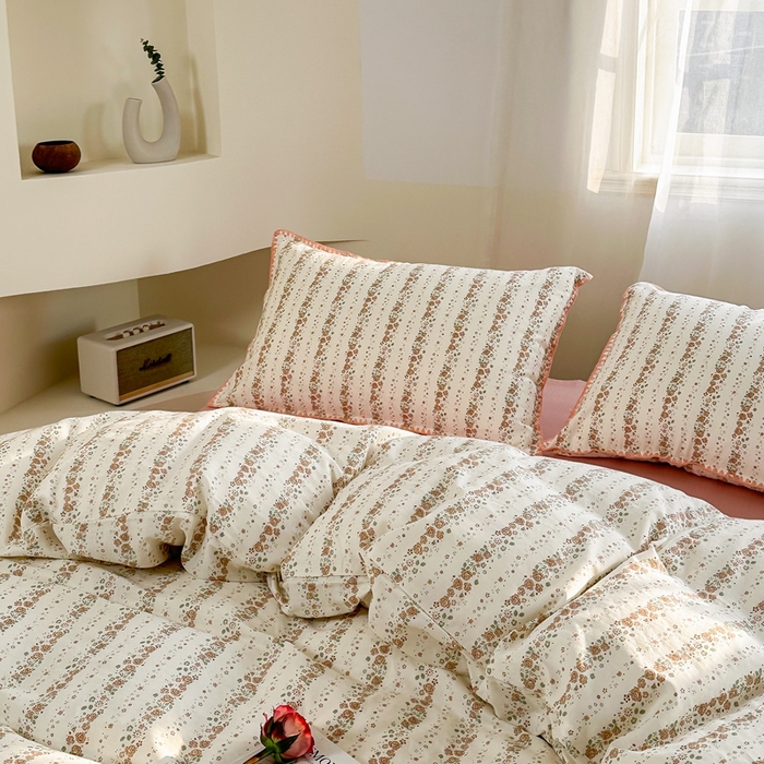 91家纺网 家纺一手货源 找家纺 洋铭区（原狠狠爱） 2024新款全棉双层纱四件套 桃粉小花