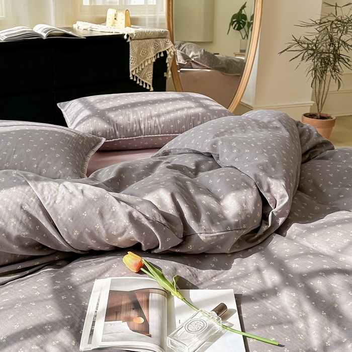 91家纺网 家纺一手货源 找家纺 洋铭区（原狠狠爱） 2024新款全棉双层纱四件套 清雅紫花