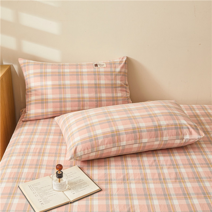 91家纺网 家纺一手货源 找家纺 喜居 2024新款A类色织纯棉水洗棉100%新疆棉全棉床笠 简兮粉