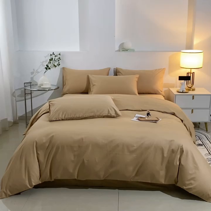 91家纺网 家纺一手货源 找家纺 晶缦家纺 2024新款喷气全棉13376纯棉斜纹纯色多规格四件套和单品-沐色系列 单床单 沐色-卡其