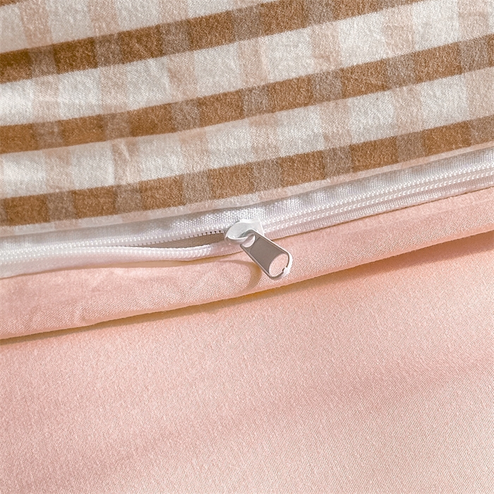 91家纺网 家纺一手货源 找家纺 古吉梦 2024新款水洗棉小清新印花格子系列四件套 G-小格玉+粉玉