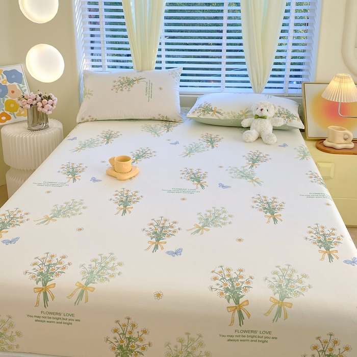 91家纺网 家纺一手货源 找家纺 洺兰家居 2025新款全棉喷气印花单床笠纯棉小清新花卉北欧风床套/枕套 香草