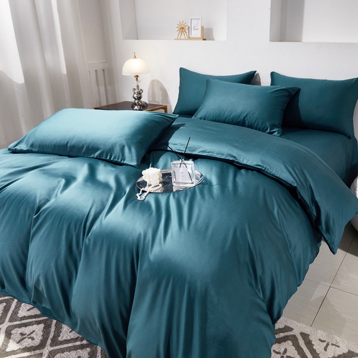 91家纺网 家纺一手货源 找家纺 晶缦家纺 2024新款全棉60支贡缎长绒棉纯色多规格四件套和单品-琅夕系列 四件套 琅夕-猫眼绿