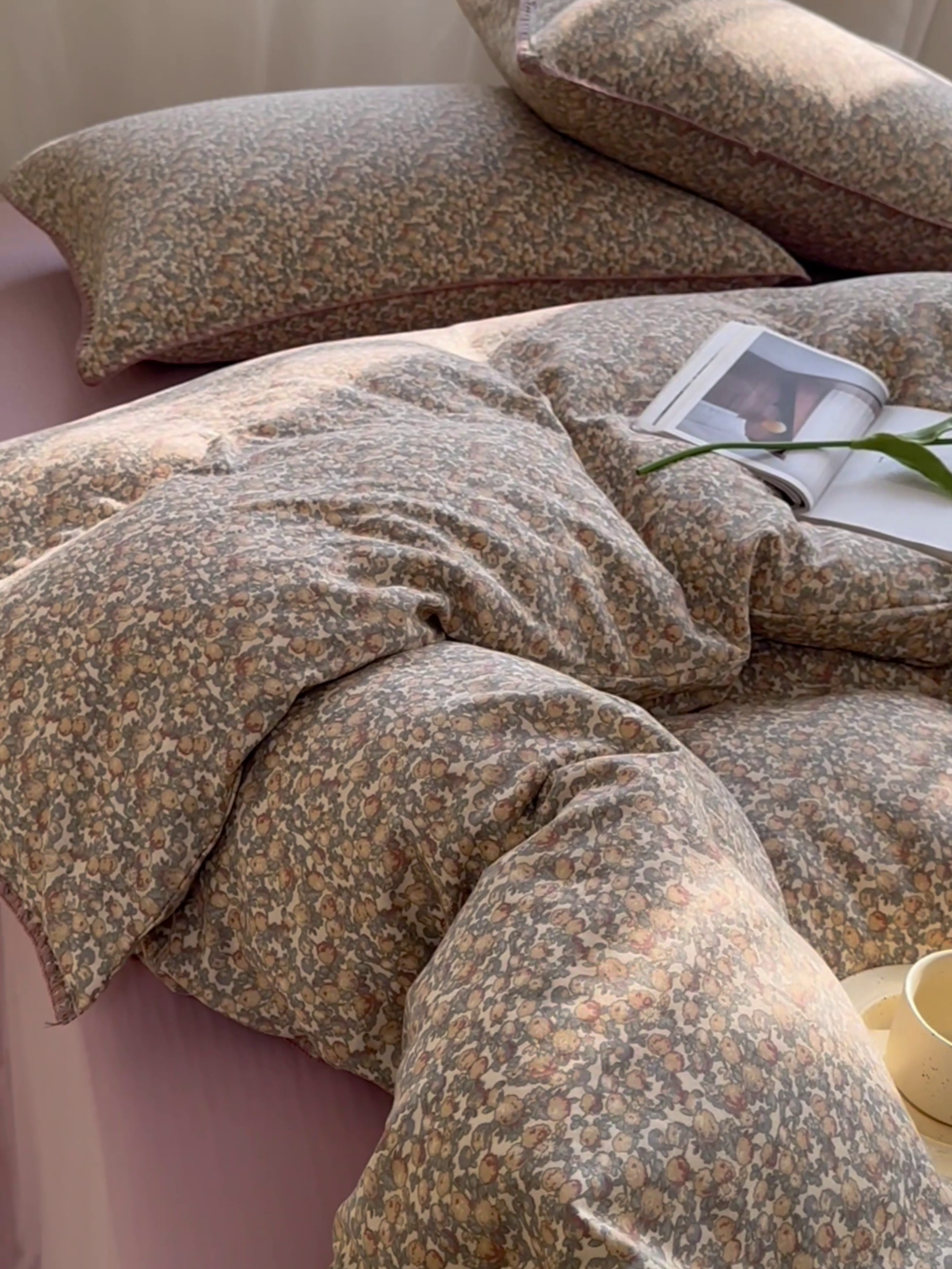 91家纺网 家纺一手货源 找家纺 洋铭区（原狠狠爱） 2024新款全棉双层纱四件套 提子香香