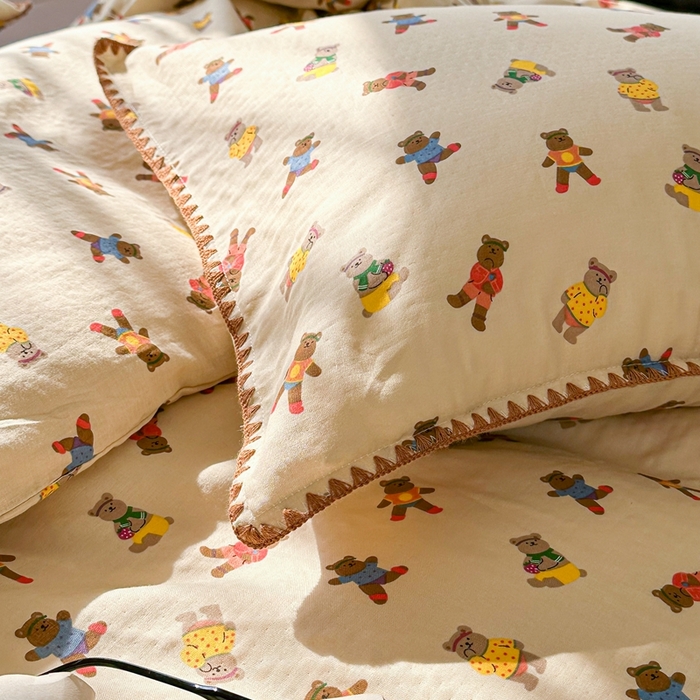 91家纺网 家纺一手货源 找家纺 洋铭区（原狠狠爱） 2024新款全棉双层纱四件套 皮皮宝贝