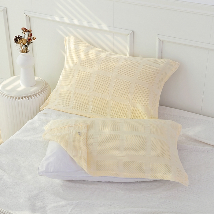 91家纺网 家纺一手货源 找家纺 朴尔家纺 2024新款全棉质朴方格风立体华夫格透气纱布枕巾/对 方格华夫格-米白枕巾