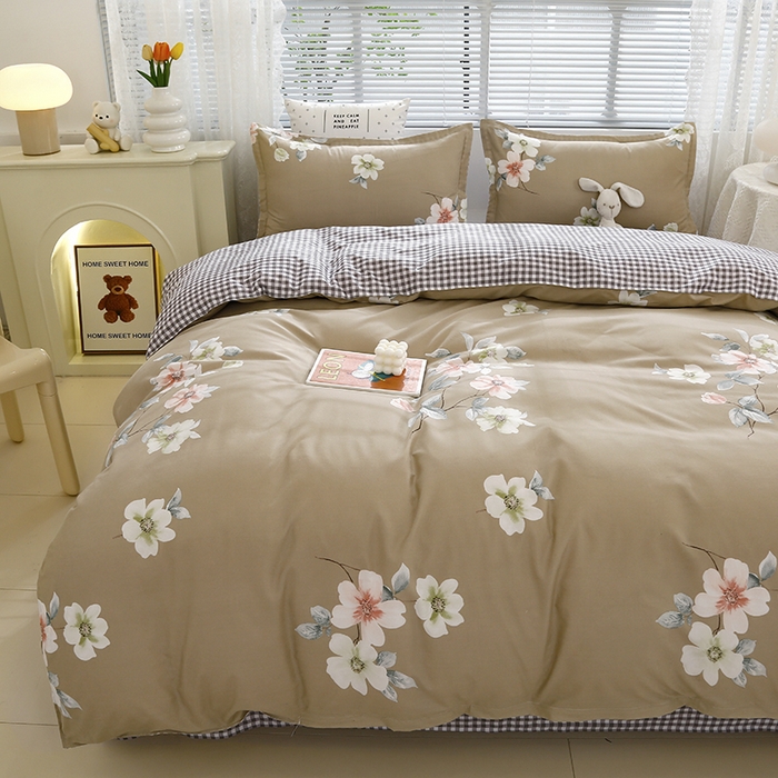 91家纺网 家纺一手货源 找家纺 2024新款小清新ins风芦荟棉亲肤棉磨毛四件套植物羊绒直播 一帘幽梦