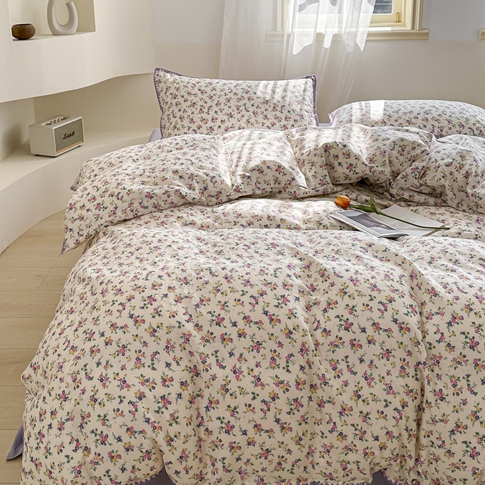 91家纺网 家纺一手货源 找家纺 洋铭区（原狠狠爱） 2024新款全棉双层纱四件套 紫花乐园