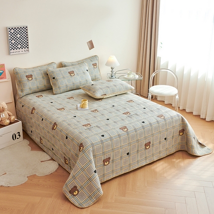 莎果 2024新款正面纯棉绗缝床盖 格子熊