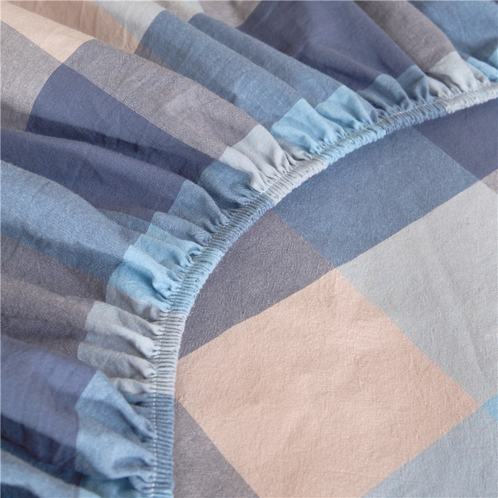 91家纺网 家纺一手货源 找家纺 喜居 2024新款A类色织纯棉水洗棉100%新疆棉全棉床笠 晨曦格