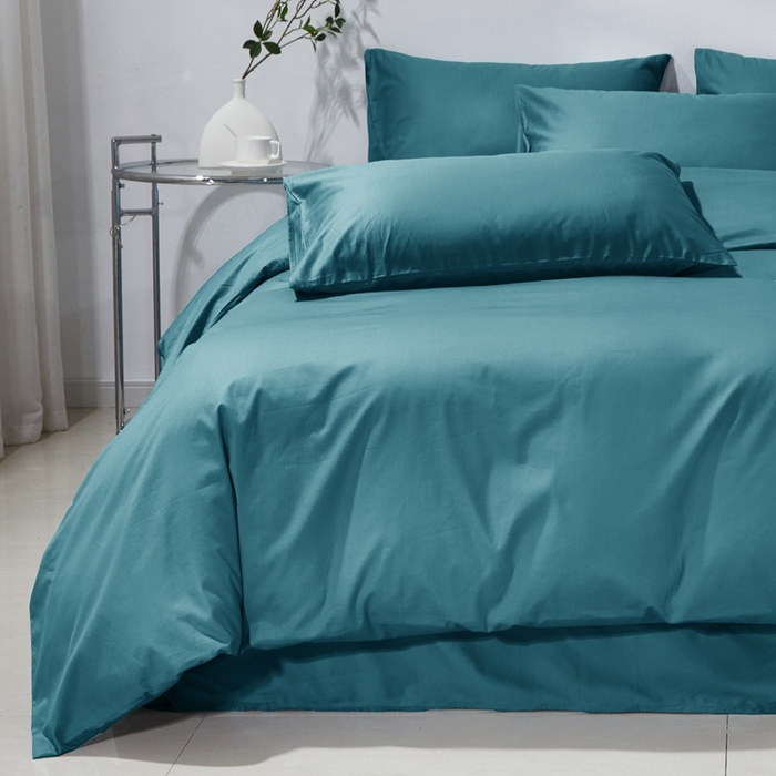 91家纺网 家纺一手货源 找家纺 晶缦家纺 2024新款喷气全棉13376纯棉斜纹纯色多规格四件套和单品-沐色系列 四件套 沐色-孔雀绿