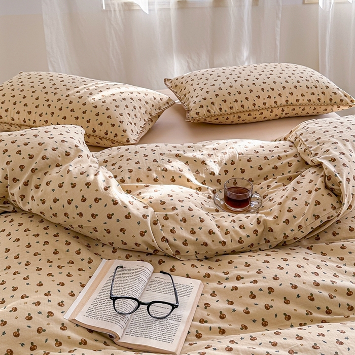 91家纺网 家纺一手货源 找家纺 洋铭区（原狠狠爱） 2024新款全棉双层纱四件套 甜甜小蘑菇