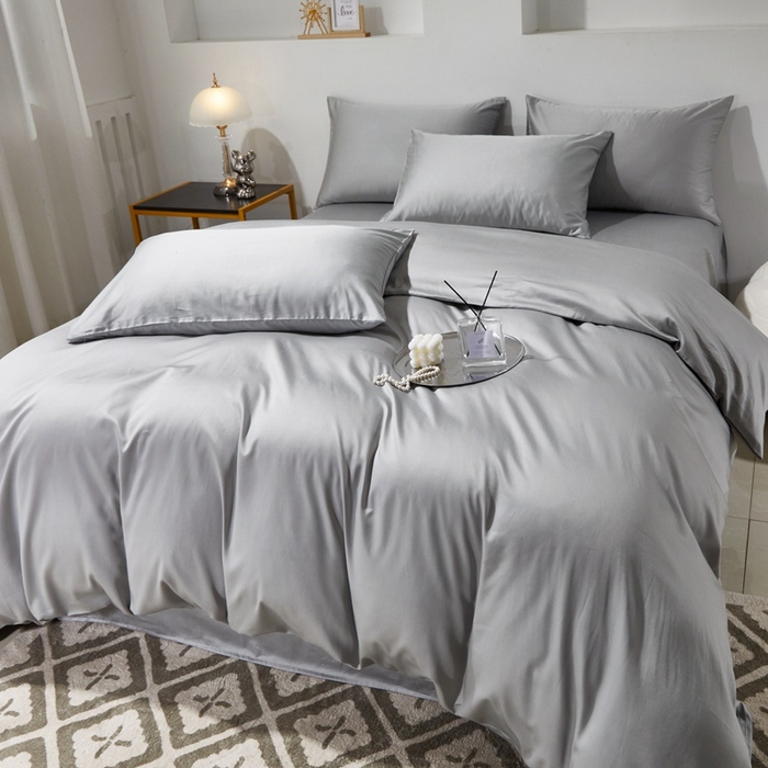 91家纺网 家纺一手货源 找家纺 晶缦家纺 2024新款全棉60支贡缎长绒棉纯色多规格四件套和单品-琅夕系列 单被套 琅夕-奥丁灰