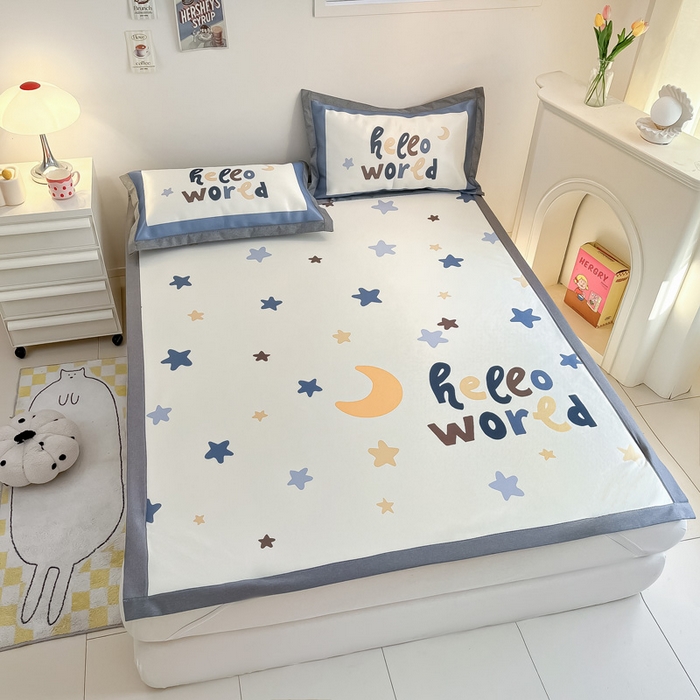 91家纺网 家纺一手货源 找家纺 柒月 2024新款大版数码印花1600D加厚碳光冰丝席 满天星辰