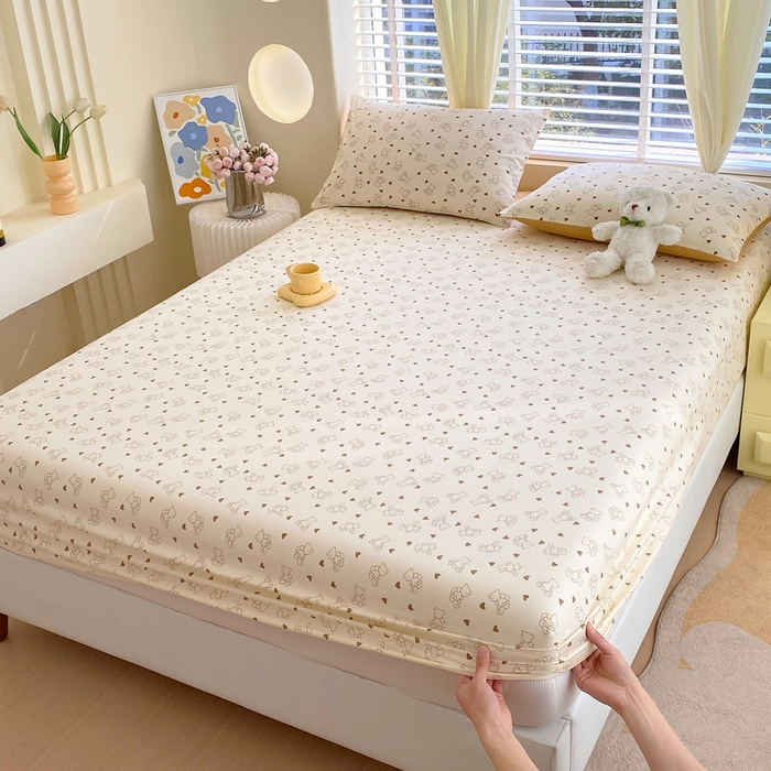 91家纺网 家纺一手货源 找家纺 洺兰家居 2025新款全棉喷气印花单床笠纯棉小清新花卉北欧风床套/枕套 贝贝熊