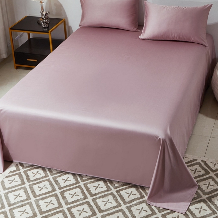 91家纺网 家纺一手货源 找家纺 晶缦家纺 2024新款全棉60支贡缎长绒棉纯色多规格四件套和单品-琅夕系列 单床单 琅夕-粉豆沙