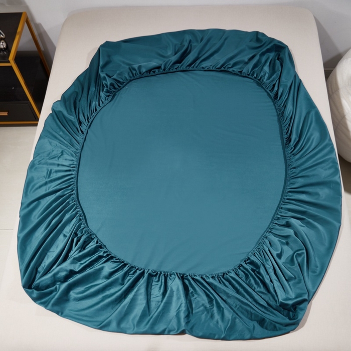 91家纺网 家纺一手货源 找家纺 晶缦家纺 2024新款全棉60支贡缎长绒棉纯色多规格四件套和单品-琅夕系列 单床笠 琅夕-猫眼绿