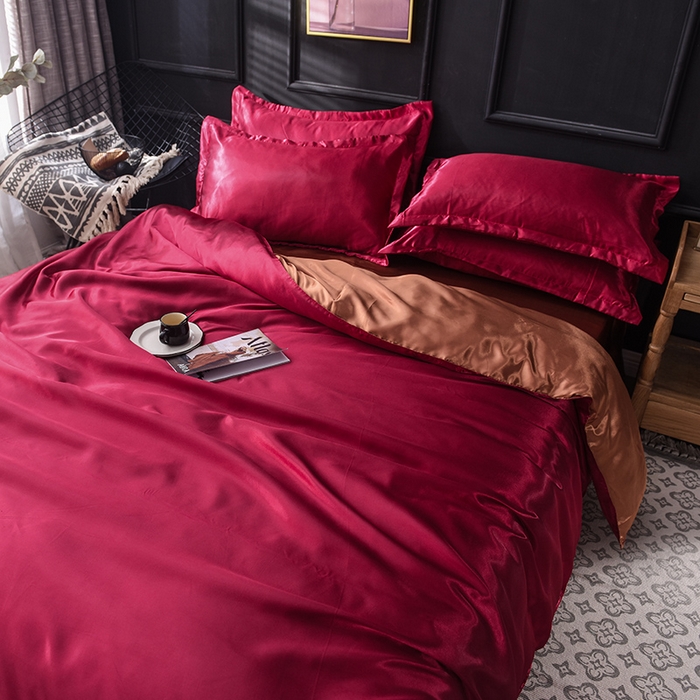 91家纺网 家纺一手货源 找家纺 经年 2025新款特价款丝绸冰丝单品套件系列 单被套 酒红咖啡