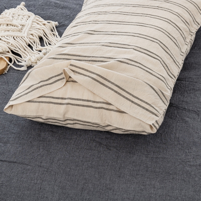 91家纺网 家纺一手货源 找家纺 大黄蜂家居家纺 2025新款日式纯棉水洗棉信封式枕套 复古绿条