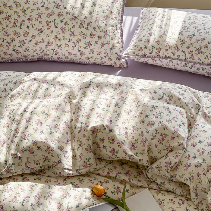 91家纺网 家纺一手货源 找家纺 洋铭区（原狠狠爱） 2024新款全棉双层纱四件套 紫花乐园