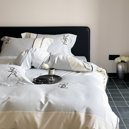 馨蕊家居 2024春夏新品新疆阿克苏100支高定系列四件套-里奥 里奥-北卡蓝