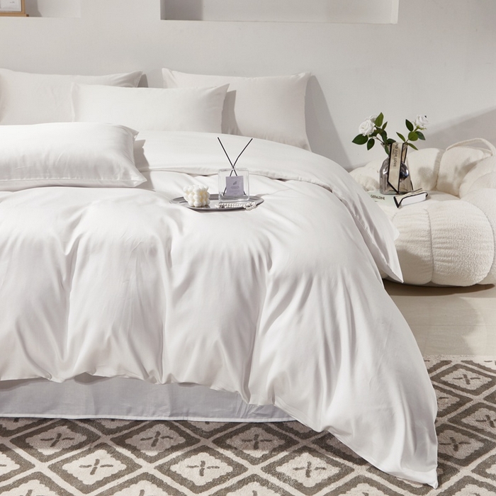 91家纺网 家纺一手货源 找家纺 晶缦家纺 2024新款全棉60支贡缎长绒棉纯色多规格四件套和单品-琅夕系列 单被套 琅夕-本白色