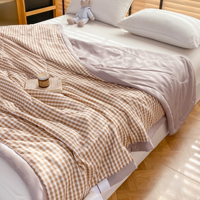 91家纺网 家纺一手货源 找家纺 梦恬佳2024新款无印风水洗棉夏被-米小格