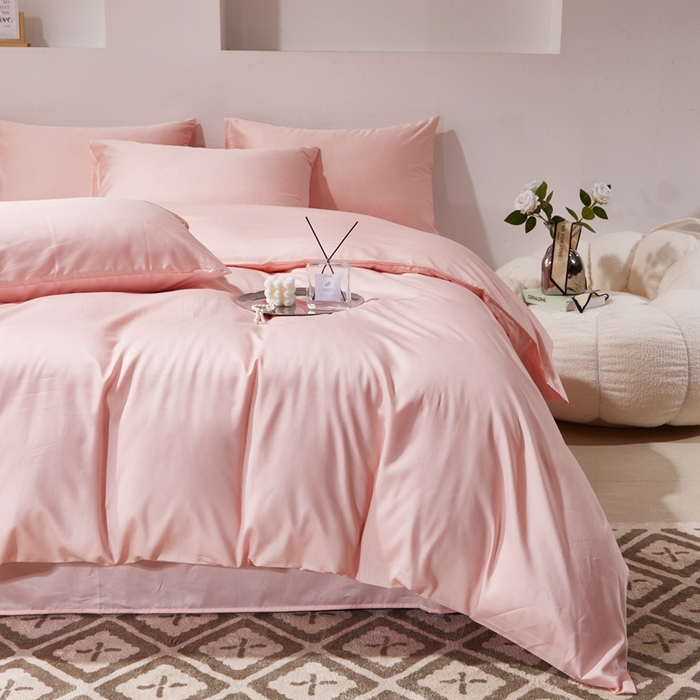 91家纺网 家纺一手货源 找家纺 晶缦家纺 2024新款全棉60支贡缎长绒棉纯色多规格四件套和单品-琅夕系列 单被套 琅夕-浅粉玉