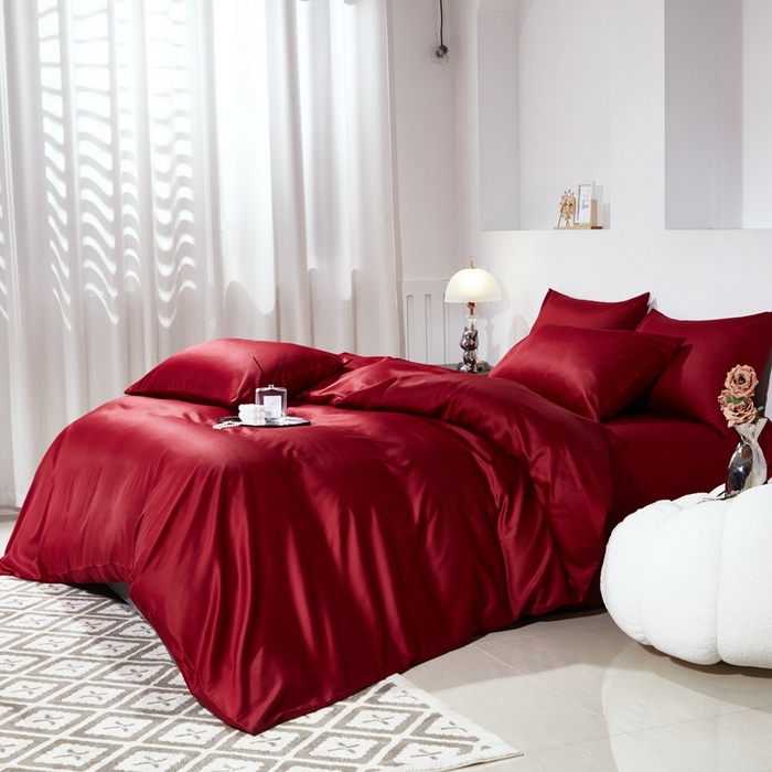 91家纺网 家纺一手货源 找家纺 晶缦家纺 2025新款全棉60支贡缎长绒棉纯色多规格四件套和单品-琅夕系列 四件套 琅夕-酒红色